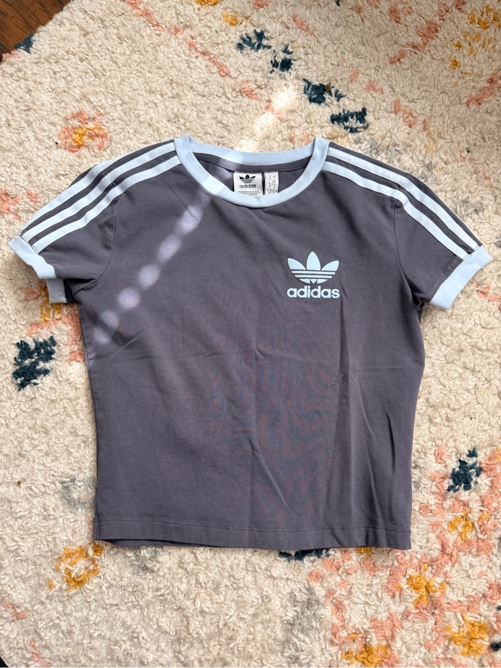 adidas Kids Short Sleeve Ringer Tee in Dark Gray and Light Blue